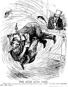  Карикатура. Борьба Рузвельта с Тафтом на глазах дяди Сэма