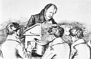  Гегель с берлинскими студентами, литография Ф. Куглера, 1828 г.